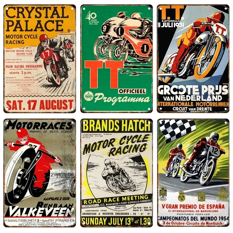 Vintage Motorcycle TT Race Metal Poster Sign Plaque Tin Painter Home Garage Club Modern Wall Art Decorative Mural Aesthetic Gift