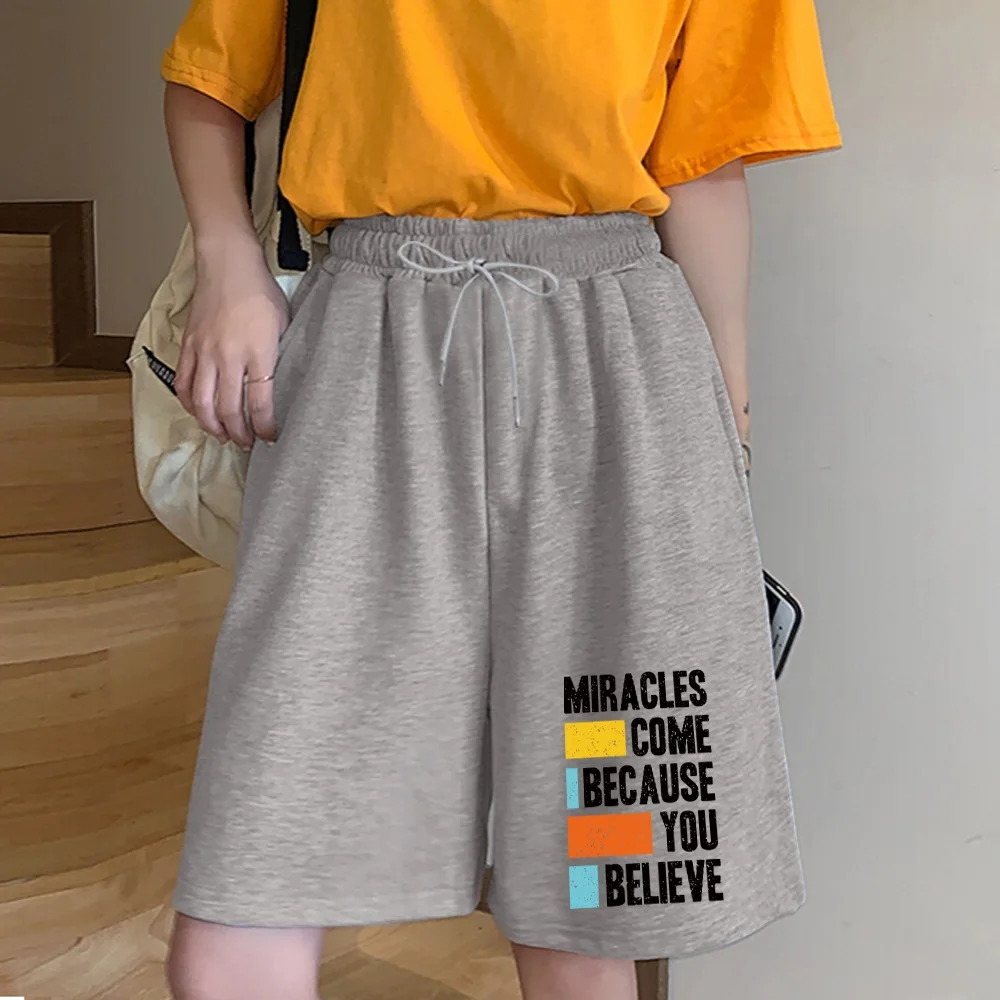 Fashion Women's Shorts Harajuku Personality Nine-point Pants Elastic Band Fashion English Word Printing Student Casual Shorts