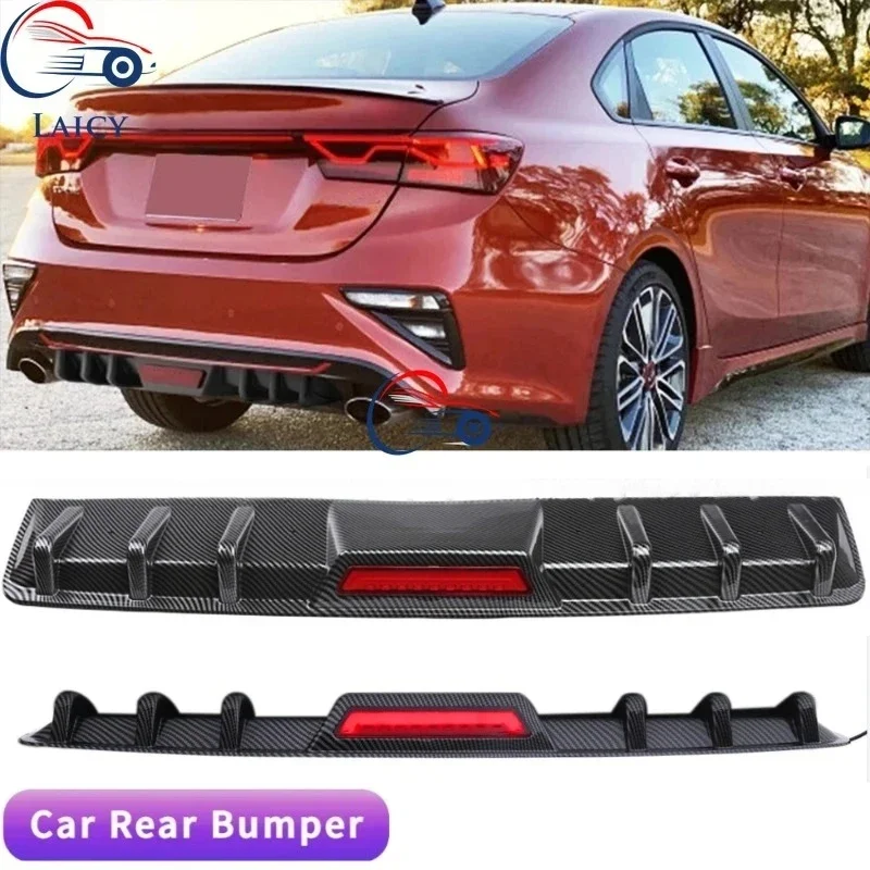 LAICY For K-ia Forte Forte5 Car Rear Bumper Diffuser Lip w/ Tail Brake Stop Splitter Spoiler Shark Fin Lip Kit Black