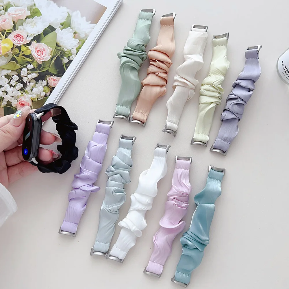 Purple Nylon Watch Strap Scrunchie Bracelet for Xiaomi Mi Smart Band 8/9 NFC Elastic Soft Fabric Replacement Wristband Scrunchy