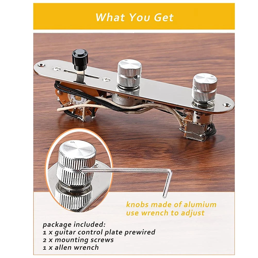 AA87C Vorverdrahtete Gitarren-Steuerplattenbaugruppe, beladener 3-Wege-Klingenschalter, Push-Pull-Potentiometer, hervorragende CTS-Topf-Geschwindigkeitsknöpfe