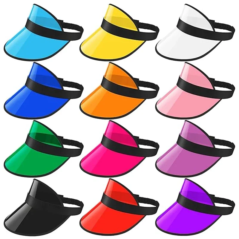 Black Hairband Soft PVC Empty Top Visors for Men Women Outdoor Sport Clear Soft PVC Sun Protection Hats Adjust Beach Accessory