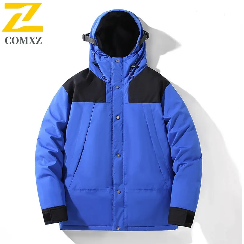 COMXZ 2025 Couple Winter Hooded Thickened Puffer Jacket Korean Style Waterproof Windproof Fashion Solid Color Heavyweight Coat