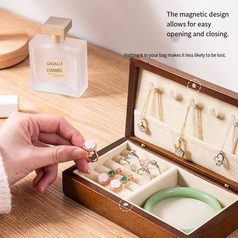 

2025 Wooden jewelry box, couple ring display box, engagement and wedding couple ring storage rack, anniversary love gift box