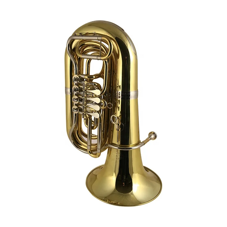 4 Rotary Valves Yellow Brass Bell Tuba Instrument 4 Rotary Bb tone tuba