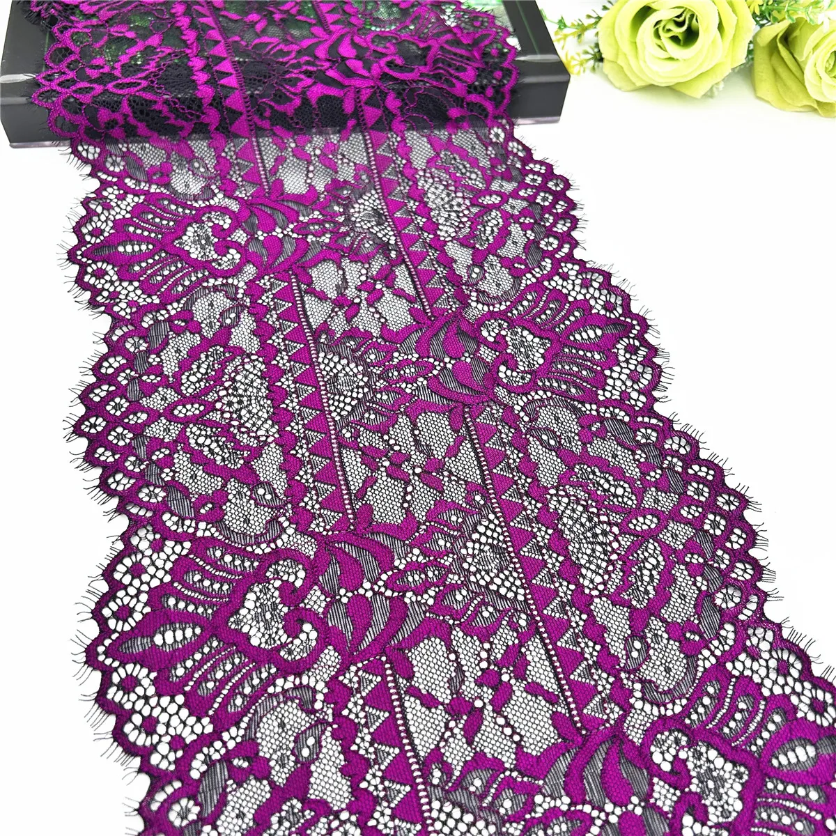 3y/Lot Width 21.50cm Purple Eyelash Trim Lingerie Sewing Craft DIY Apparel Fabric Lace Non-Elastic Underwear Material Wedding