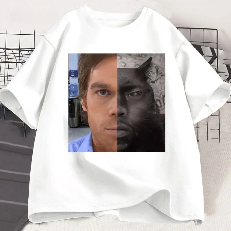 Lustige Dexter Gesicht Katze Grafik T Shirts Frauen Humor Kurzarm T Shirt Casual Rundhals Kurzarm Tops Ästhetische Kleidung