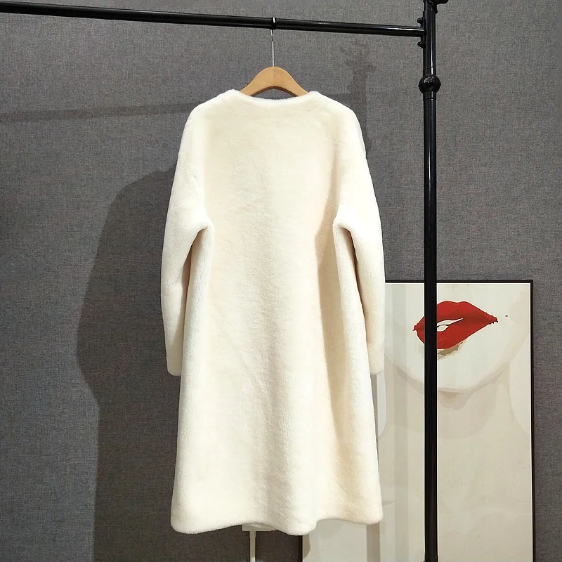 Women Simple Luxury Round Neck 100% Lamb Fur Long Coat Sheep Shearling Female Winter Warm Jacket Parka PT371