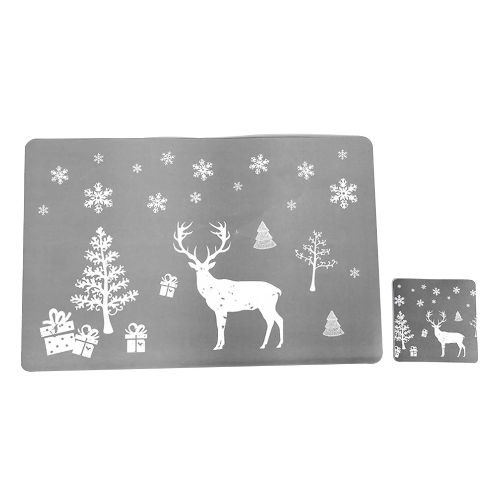 

12Pcs Christmas PVC Placemats Coasters Set Grey Deer Printed Table Mats Dining Protection Decoration Xmas Table Accessories