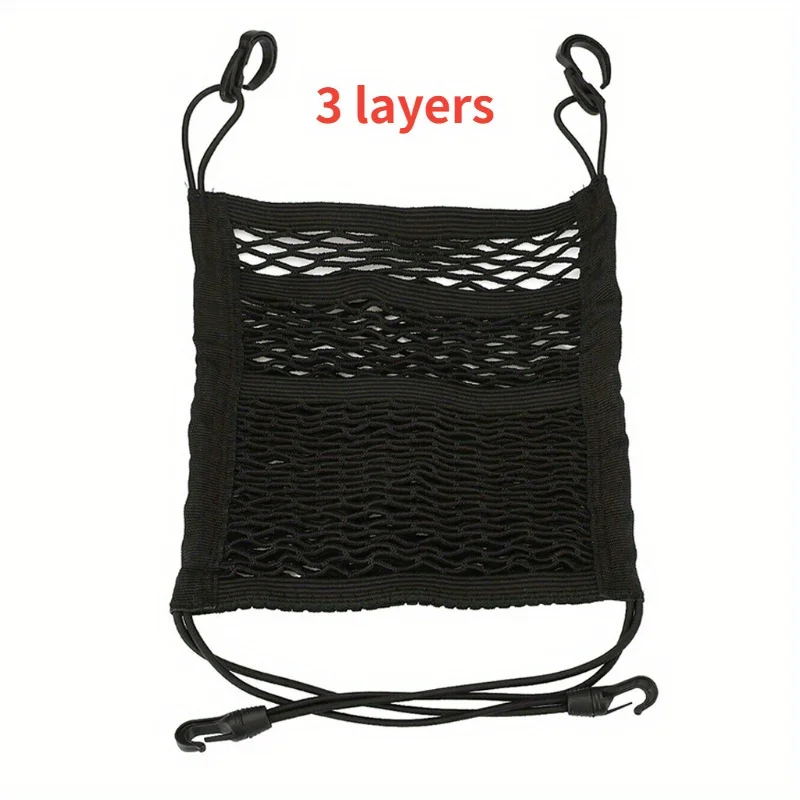 Car Net Organizer Standard Between Seat Mesh Storage Net with Pockets Front Seat Dog Barrier for Cars Trucks Three Layers