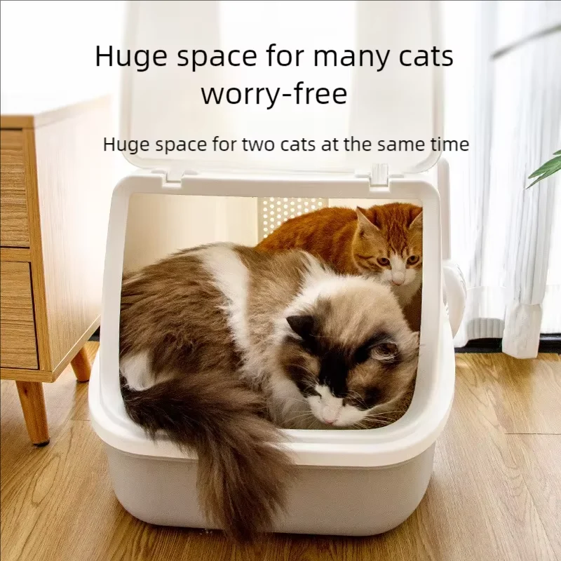 

Multi cat flip up cat litter box, super comprehensive, enclosed, deodorizing, splash proof, cat toilet, cat and pet cleaning pro