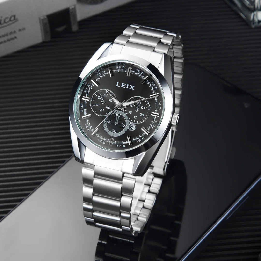 Relojes de lujo a la moda para hombre, reloj de cuarzo informal de acero inoxidable para negocios para hombre, reloj de pulsera con esfera grande y fecha, reloj Masculino