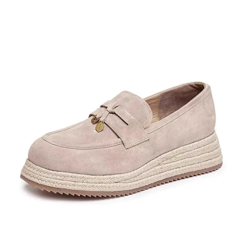 

Quality Women's Suede Platform Loafers with Lock Buckle Decor Espadrille Thick Sole Slip-On Casual Shoes Tassel Women's Loafers