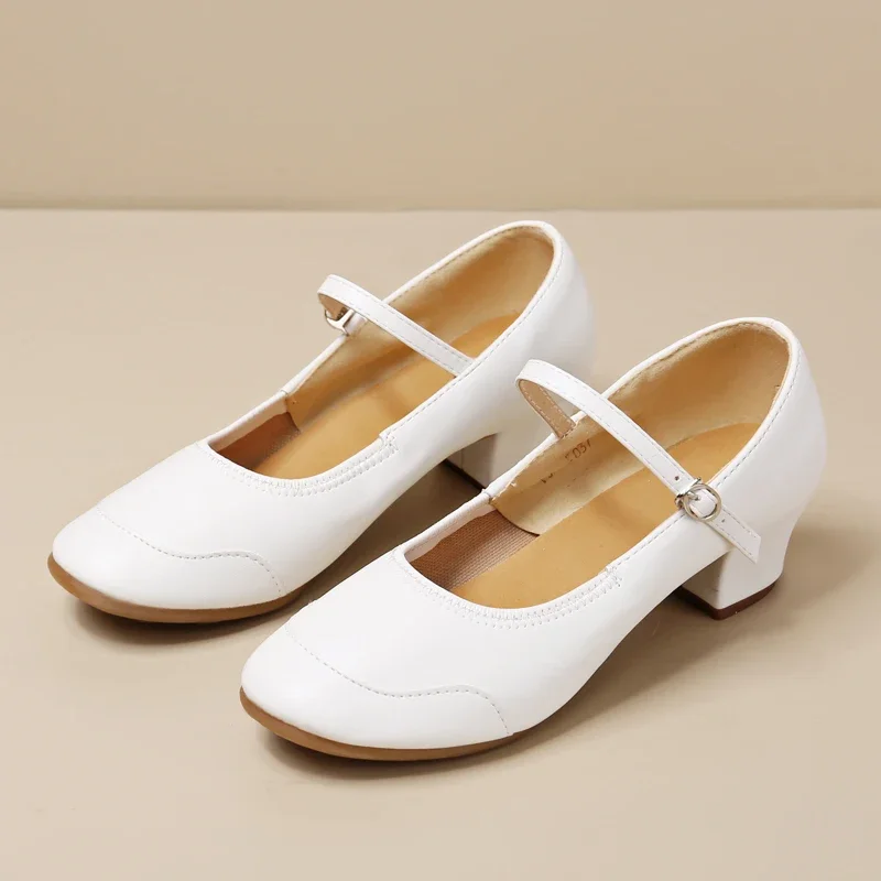 White Women New Modern Dance Shoes Girls Standard Dancing Shoes High Heeled Ballroom Latin Dance Shoes for Women 4CM Heel