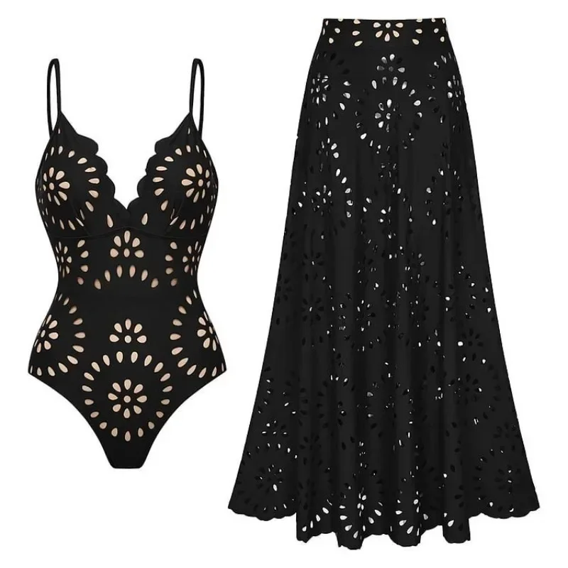 

Sexy Women's Lace Hollow Breathable Swimsuit Set Solid Color Backless 2 Piece Beach Beachwear Swimwear Women Beach Swimsuit