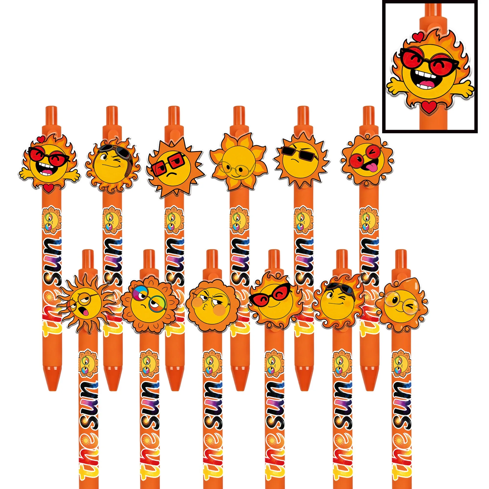 

Набор шариковых ручек Sun Emoji (12/15 шт.) – серия «Солнечные эмоции», ручка-автомат для студентов, для письма и подписи, отличный подарок на открытие учебного года
