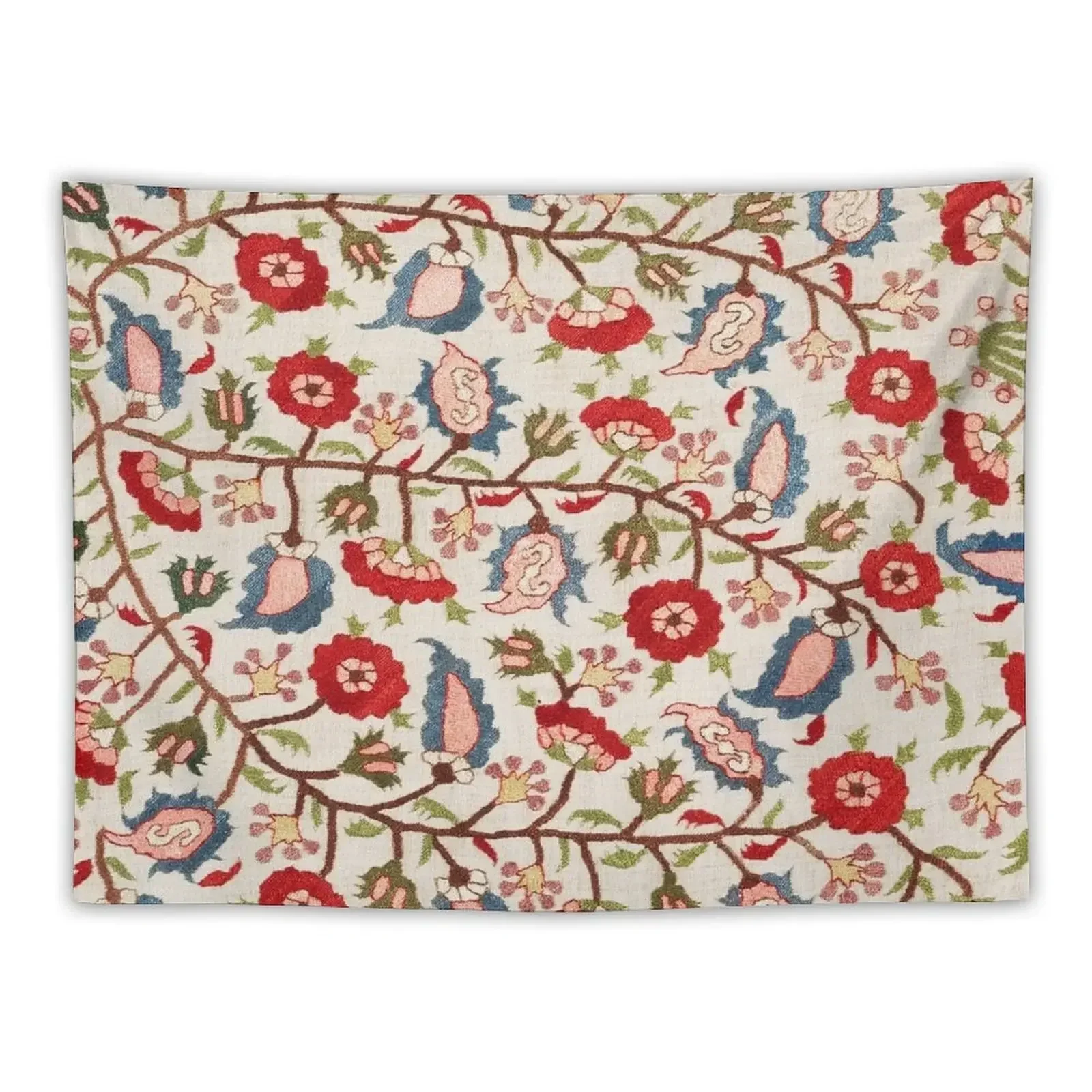 

RED POMEGRANATE FLOWERS SWIRLS,BLUE GREEN LEAVES TURKISH FLORAL PATTERN Tapestry Wall Decoration Tapestry