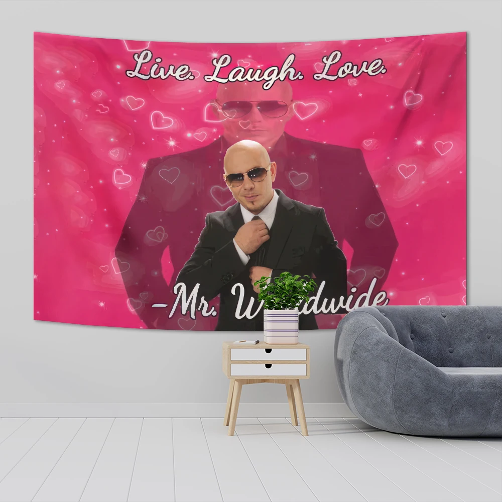 Mr Worldwide Says to Live Laugh Love Funny Tapestry Poster Wall Flag Boutique Art Banner Hanging Pop Home Decor For Room Dorm