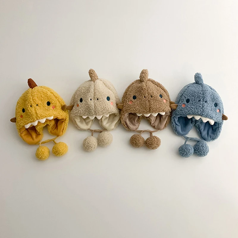 

Детская плюшевая шапка с мультяшным дизайном, зимняя флисовая шапка для защиты ушей, милая шапка-акула с ушками для детей, теплая вязаная шапка