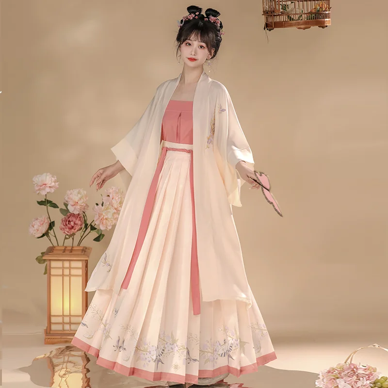 Women Ancient Hanfu Chinese Traditional Folk Dance Costume Embroidery Oriental Fairy Folk Dress Outfir For Shooting Graduation