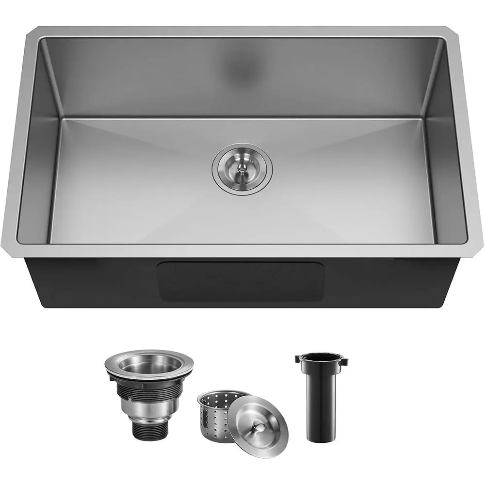 

28 Inch 16-Gauge Stainless Steel Single Bowl Undermount Kitchen Sink with Strainer