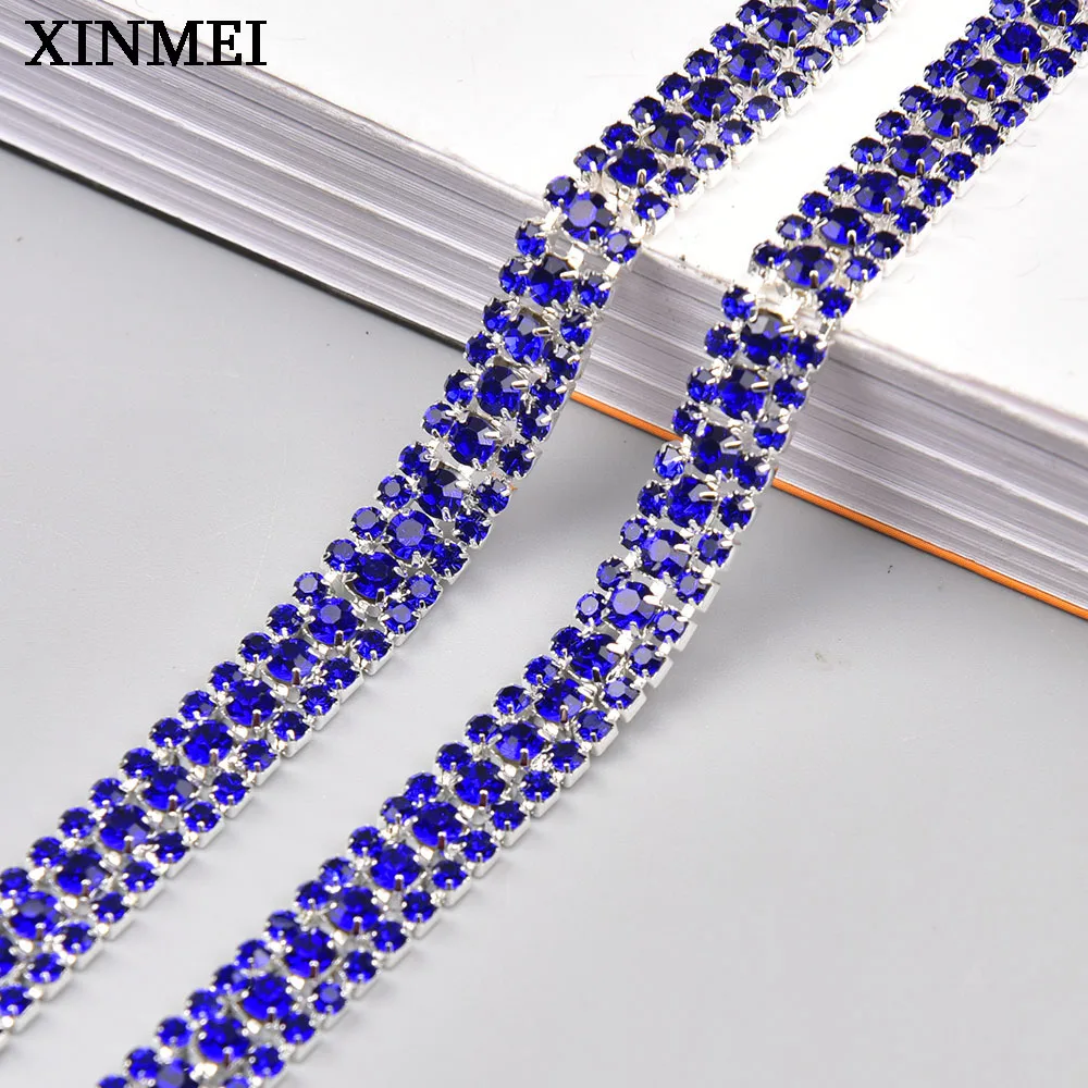 9mm 3 Rows Crystal AB Trim Rhinestone Diamond Chain Diy Wedding Dress Applique Shoes Bags Decorative Sewing Accessories