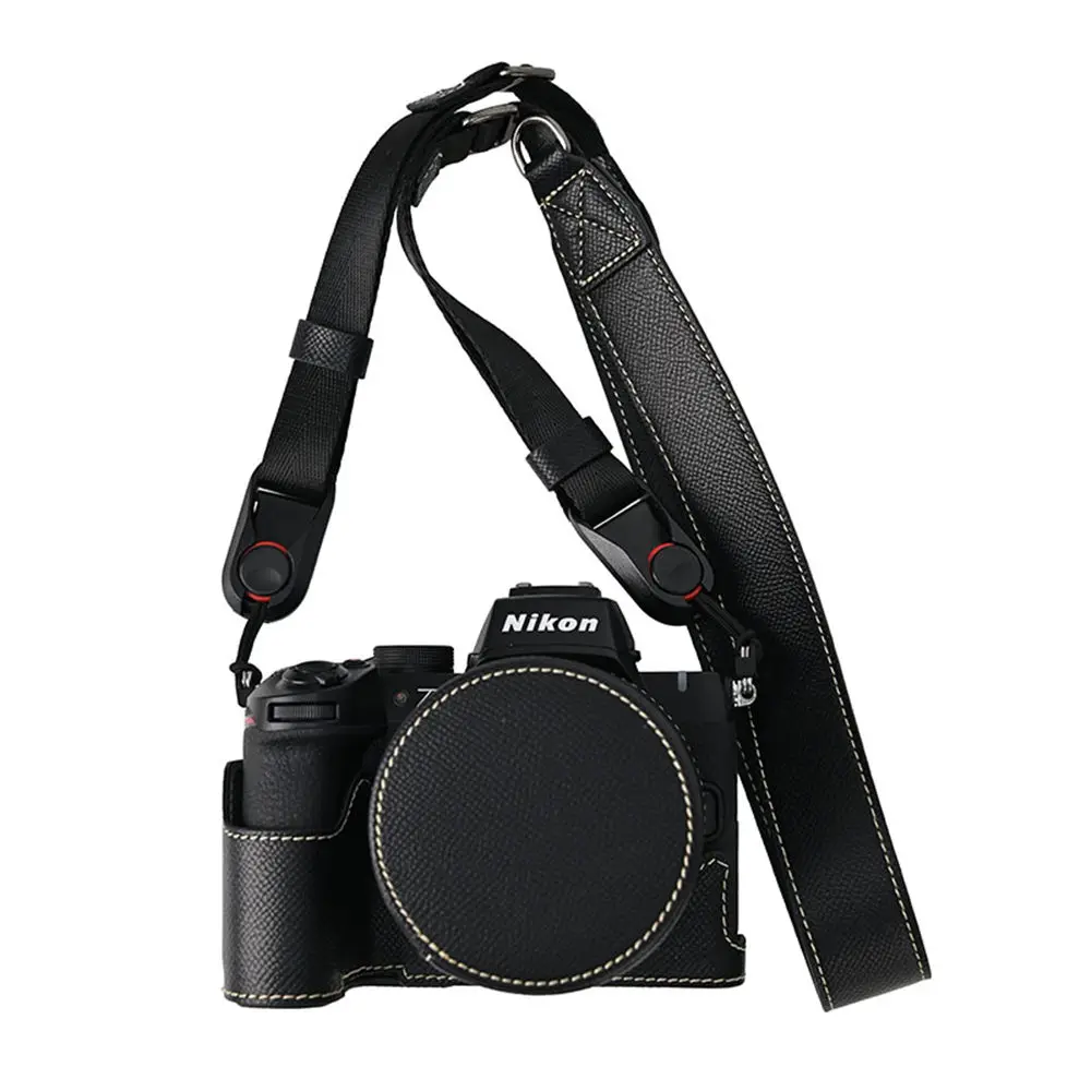 Palm Print PU Leather Camera Half Body Case for Nikon Z50II Z50ii Battery Opening Bottom Cover With Neck Strap Lens Cap