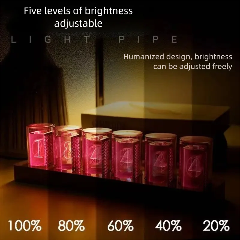 RGB Glow Tube Clock DIY Assembly Model Retro Punk Mechanical Style Desk Decor with Colorful Night Light