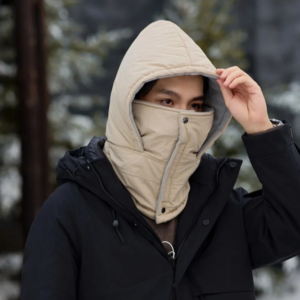 

Drawstring 3-in-1 Winter Cycling Hat Solid Color Multifunctional Ski Windproof Cap Ear Protector Velvet Warm Pullover Hat Hiking