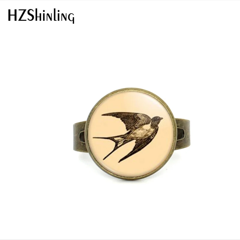 Anillo de golondrina de Estilo Vintage para mujer, sortija ajustable de Sailor Jerry, tatuaje de la vieja escuela, joyería de cabujón, anillo de pájaro Robin rojo, 2017