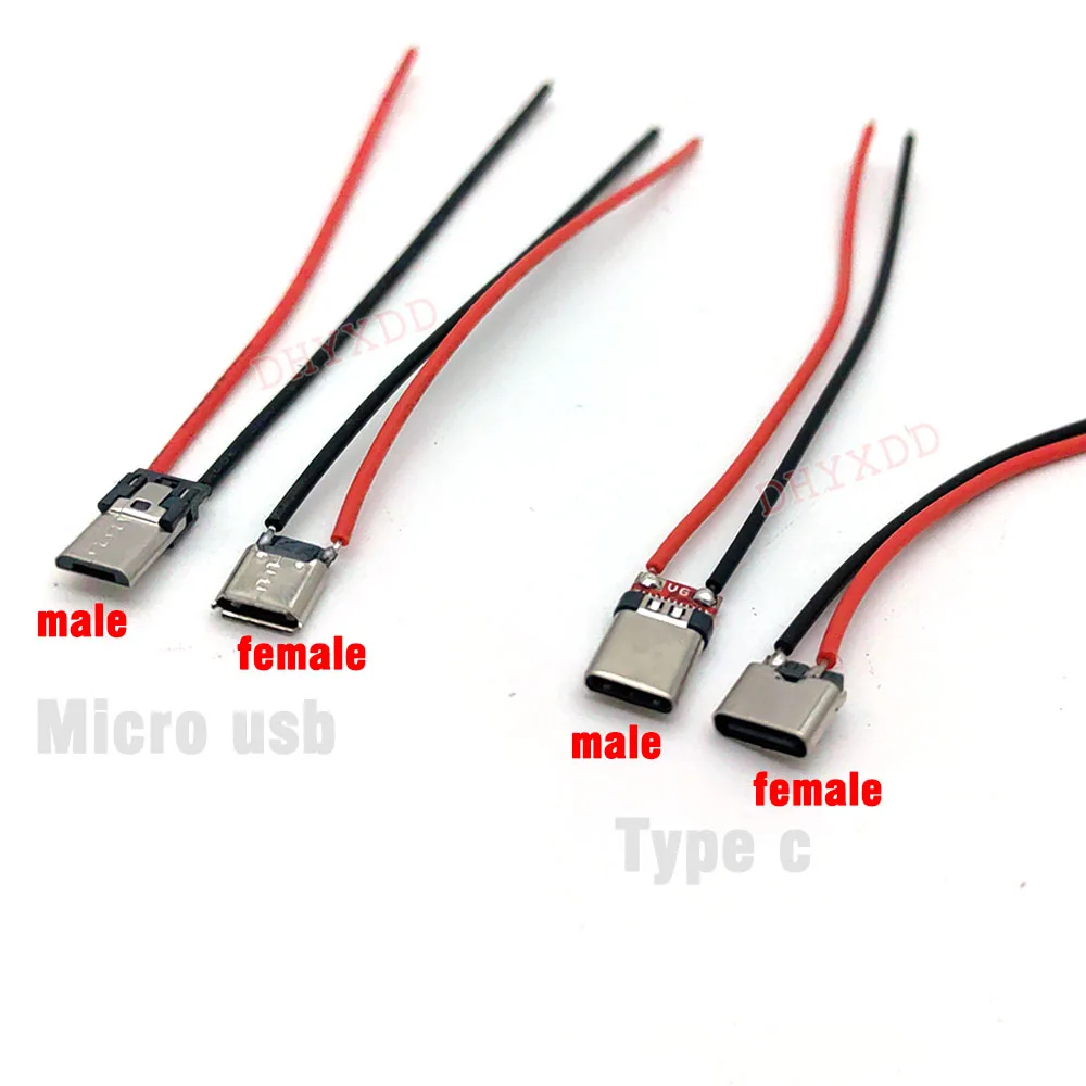 5Pcs Micro USB Type-C 2Pin Horizontal / Vertical 2P Simple Soldered Male Plug-in Board Quick Charging USB-C Connector