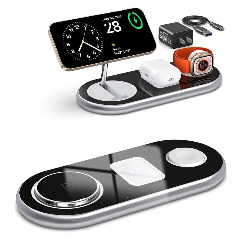 Folding magnetic three-in-one wireless charger, mobile phone wireless charging