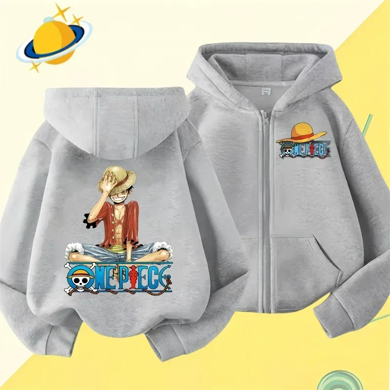 Anime One Piece kids zipper hoodie Cartoon printed Autumn/Winter long sleeved hooded sweatshirt casual top for boys and girls