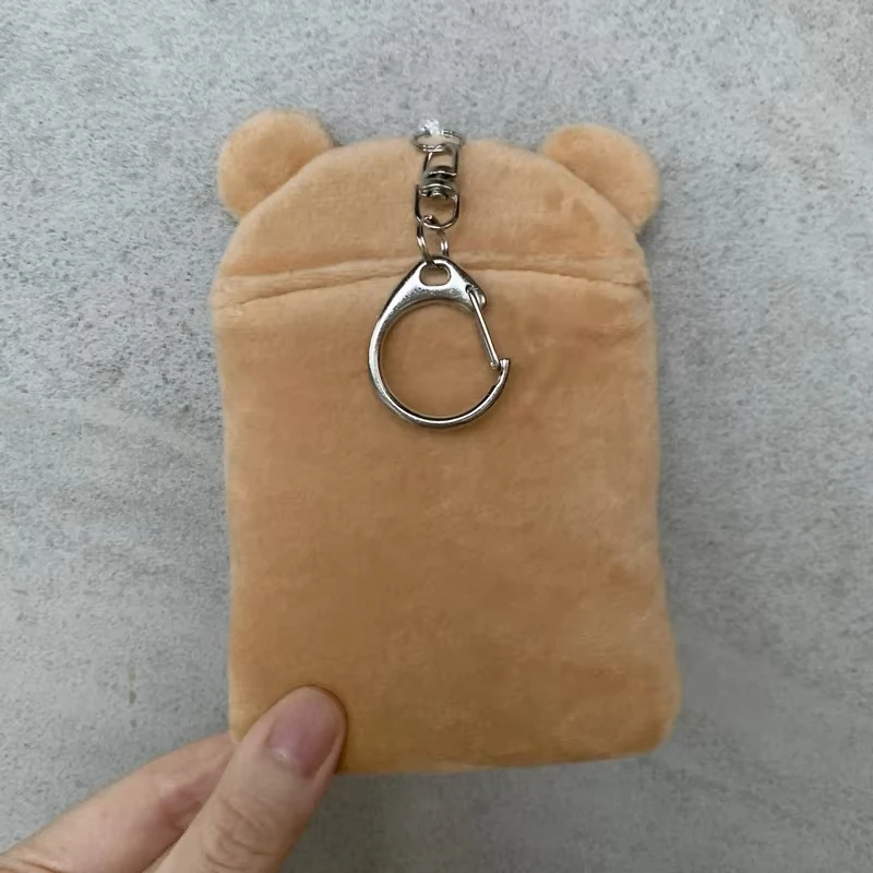 Soft Plush Rilakkuma Photocard Holder Keyring, Cartoon Bear Clear Window ID Card Holder Wallet, Card Bag Pendant Gift For Girls