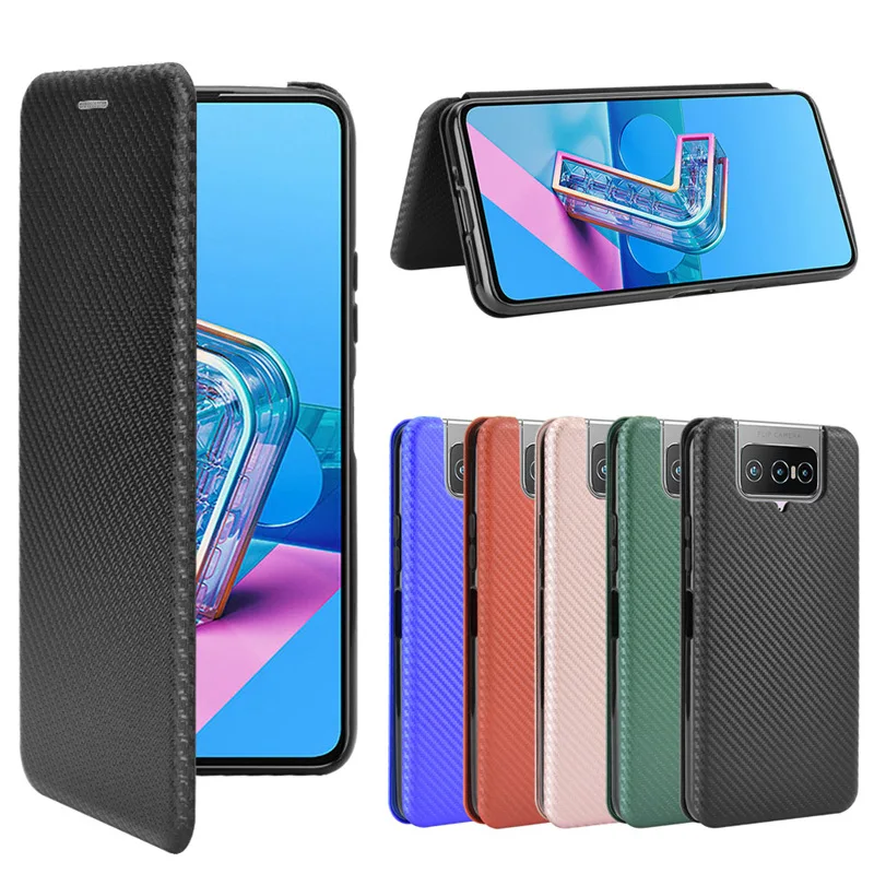 

Shockproof Carbon Fiber PC Leather Built-In Magnetic Flip Case For Asus Zenfone 7/7 Pro Hard Phone Cover