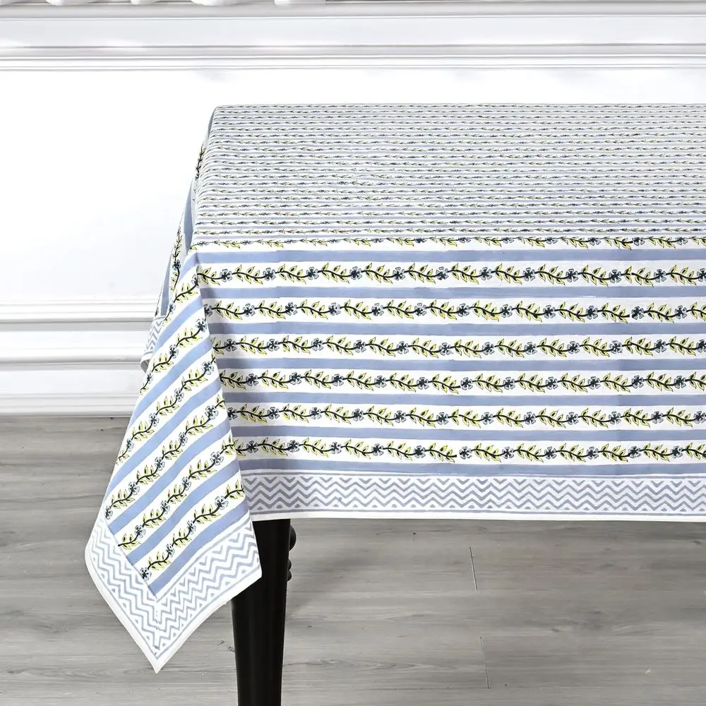 Grey Dolphin Hand Block Printed Cotton Tablecloth, 102x48 - Reusable Decor for Dining, Holidays & Events