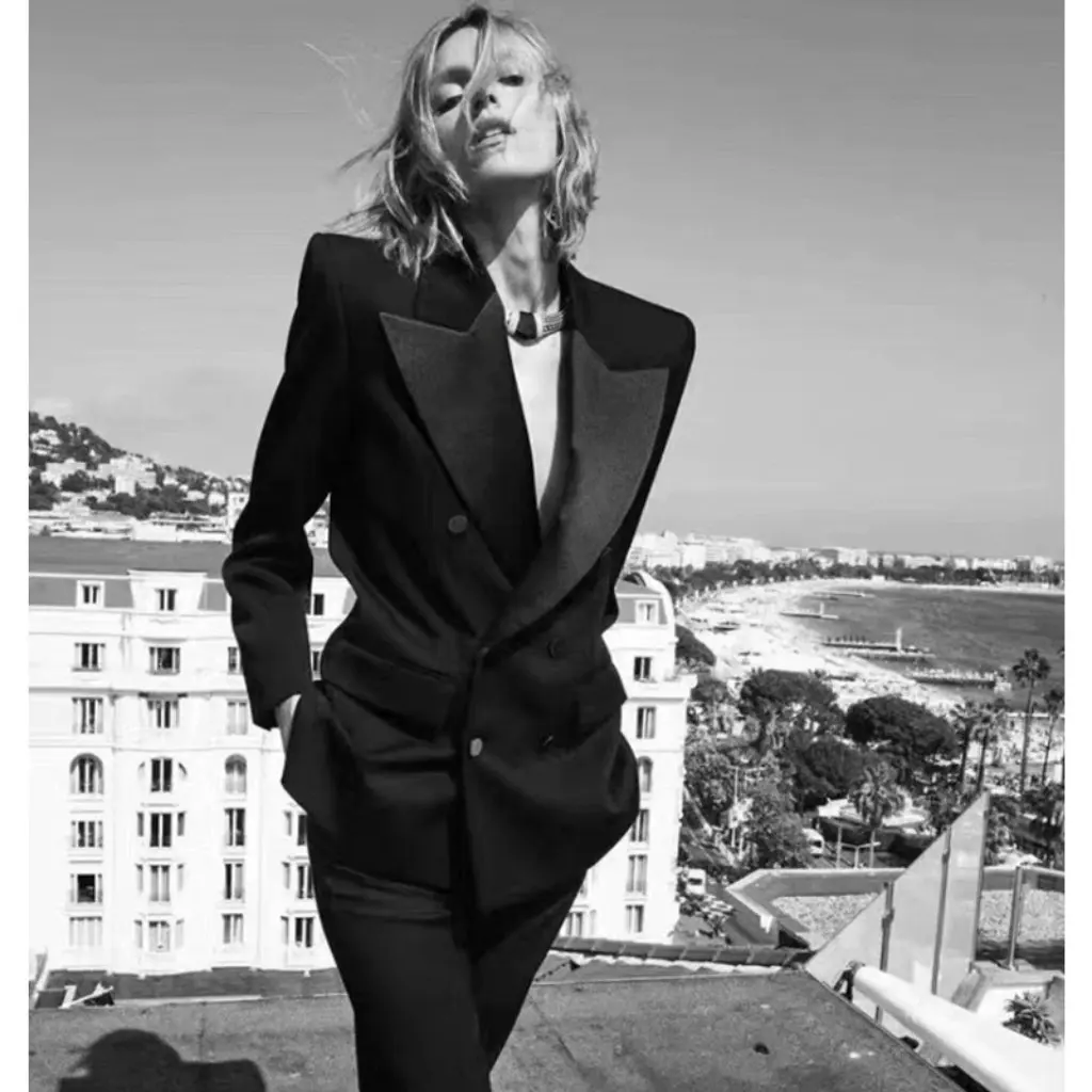 

Royal Sister Goddess Fan Satin Double-Breasted Suit Jacket Large Lapel Fashion Show Autumn Winter Poplar Forest Theme