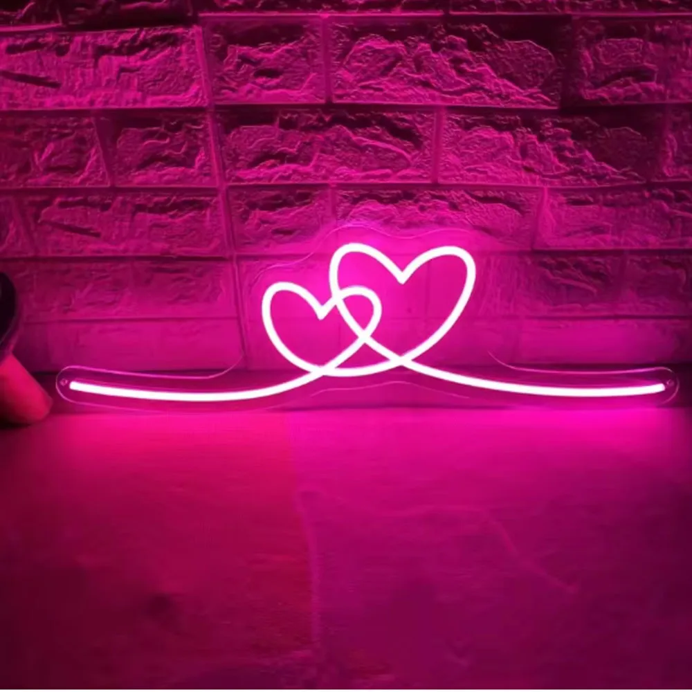 

Double Heart Neon Sign LED Neon Light Bedroom Home Wall Decor Wedding Backdrop Wedding Party Decor Personalized Gifts for Couple