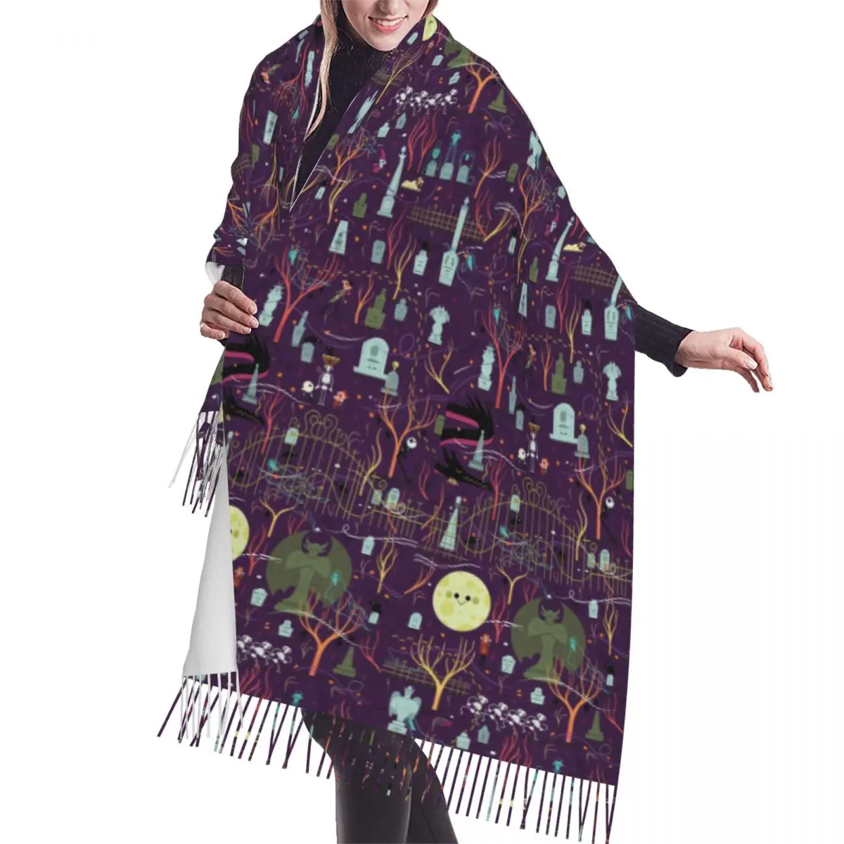 Printed Halloween Haunted Mansion Haunted House Madame Scarf Men Women Winter Fall Warm Scarves Halloween Ghost Shawl Wrap