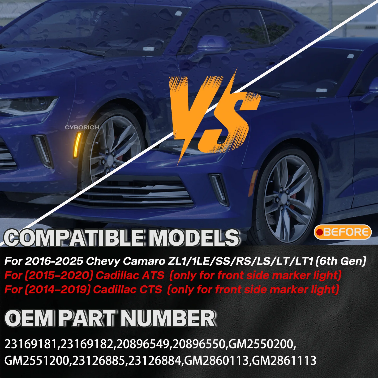 4pcs Dynamic Lights Side Marker Lamp Smoked Lens Front  Rear Full LED Car Side Marker Light  for Chevy Camaro 2016-2023
