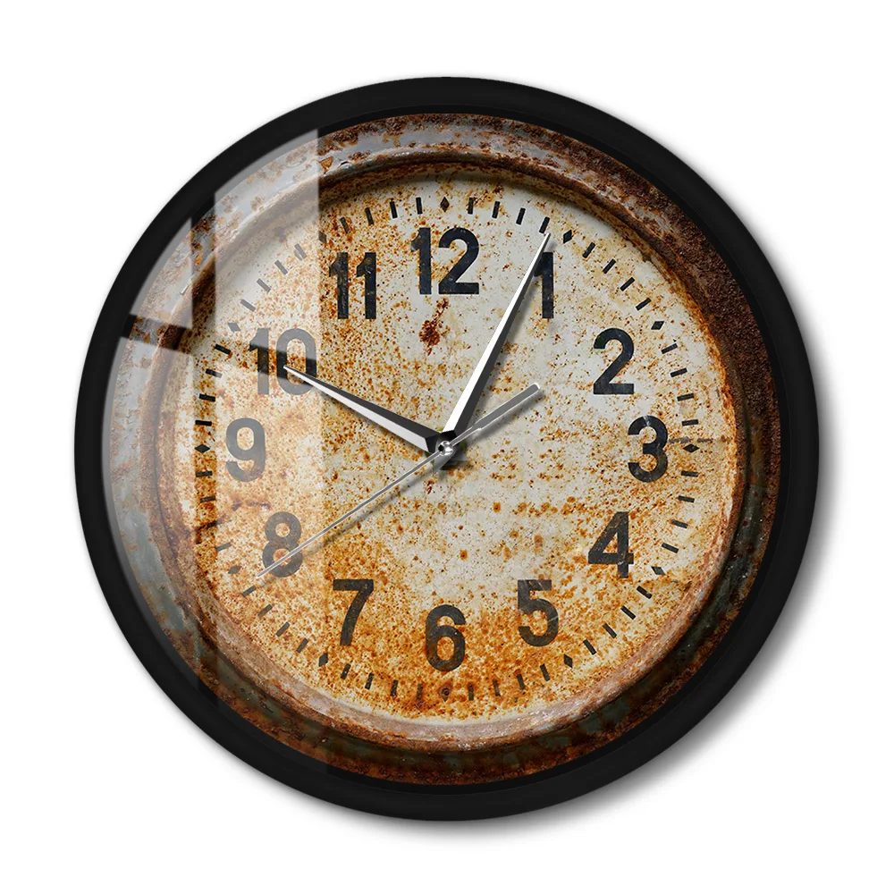 Vintage Rusty Metal Frame Wall Clock Old School Style 3D Illusion Primitive Hanging Wall Watch Timepiece For Living Room Decor