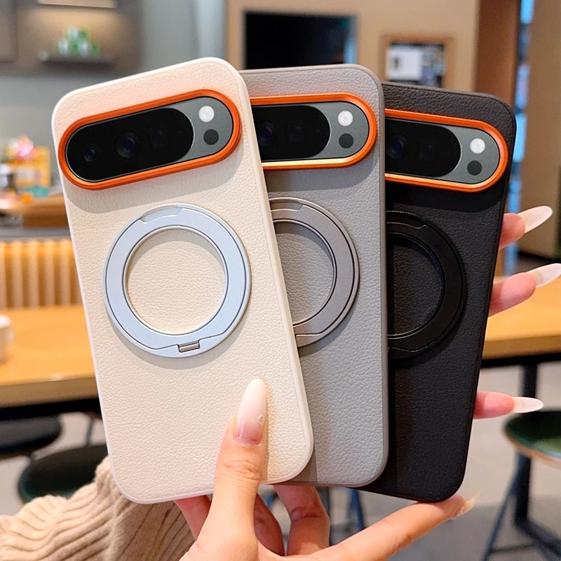 

For Google Pixel 10 Pro XL 10A Case Magnetic Premium lychee Pattern Leather + Metal Finger Ring Stand Cover for Pixel10 Pro