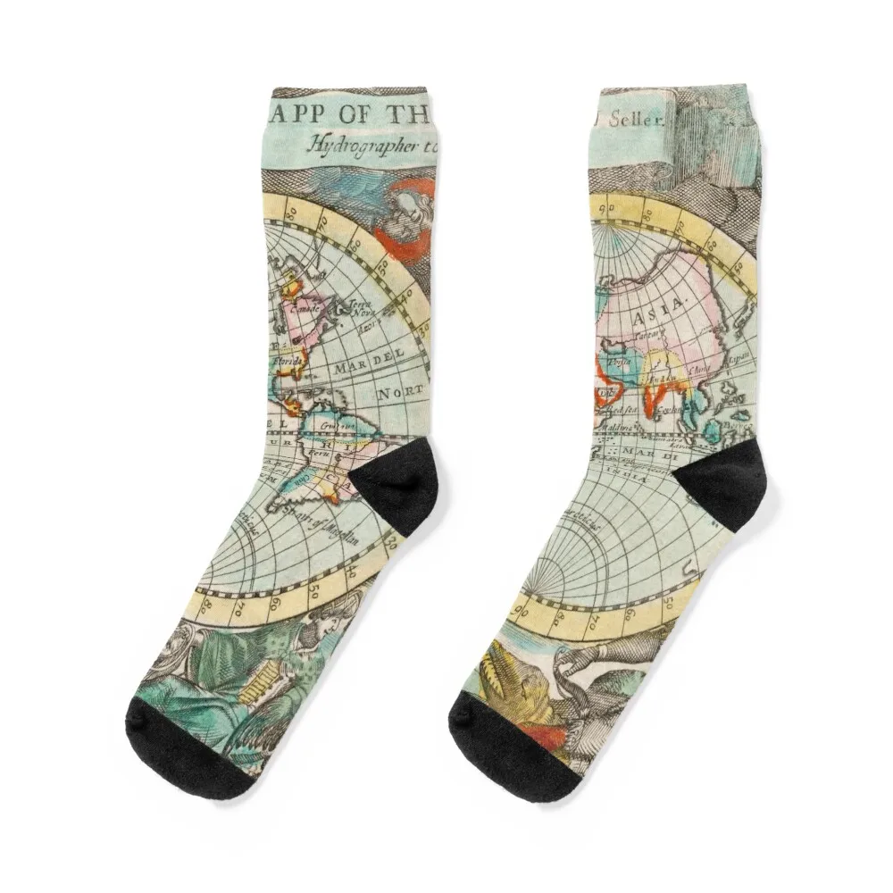 17th Century Map of the World in Color Socks Children's christmass gift Ladies Socks Men's
