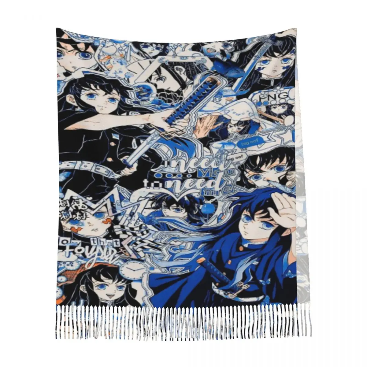 أنيمي Muichiro Tokito شيطان القاتل وشاح شرابة الأوشحة للنساء لينة الدافئة شالات ويلتف كبير الخريف الشتاء شال التفاف