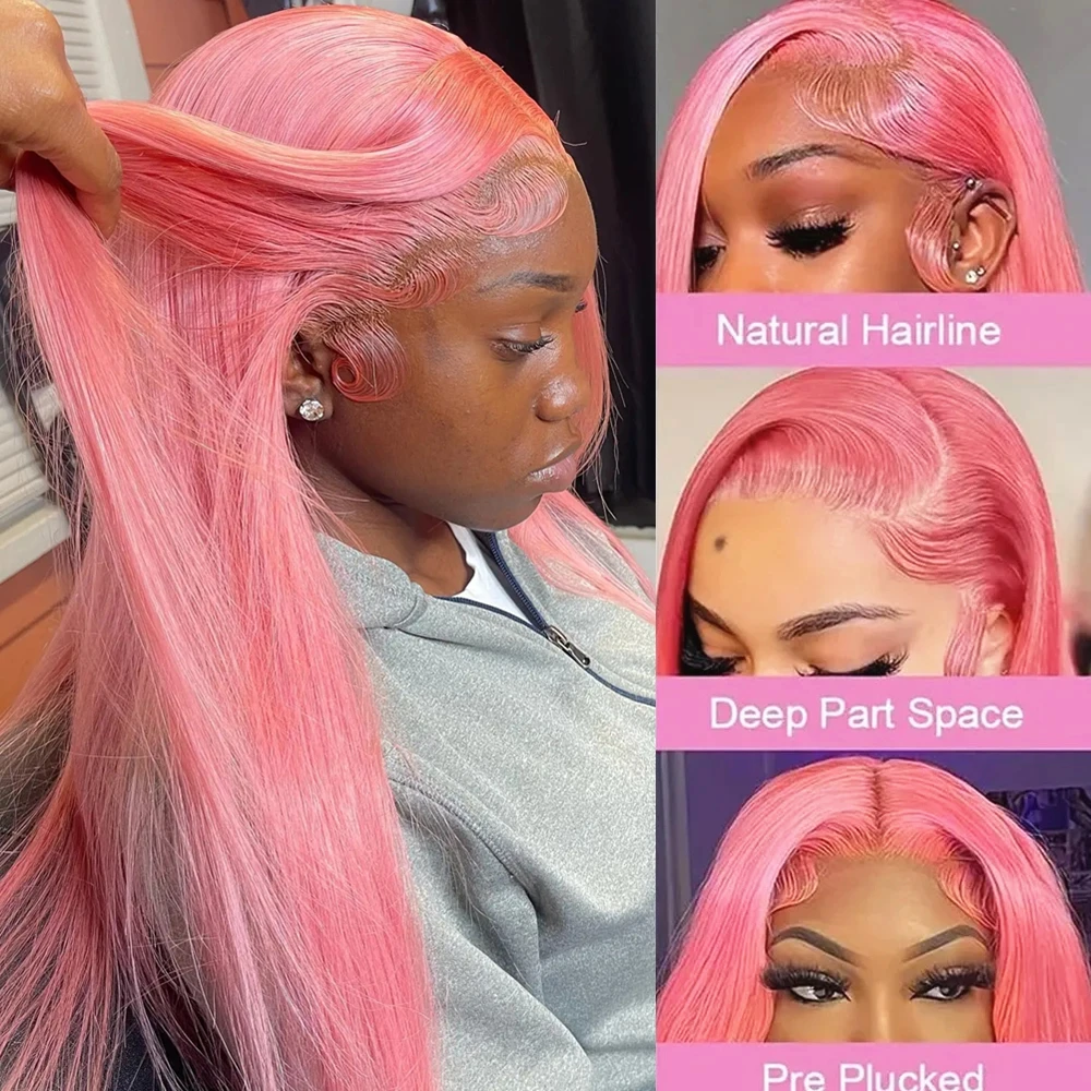 13x6 hd transparente rosa peruca dianteira do laço cabelo humano preplucked brasileiro 13x4 osso em linha reta frontal 613 perucas coloridas para mulher