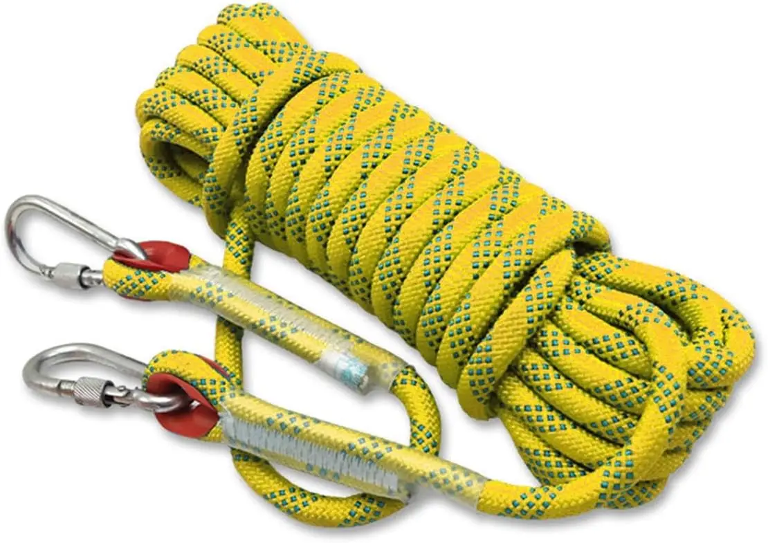 16MM /52ft Outdoor Climbing Rope Length10m-200m Static Rock Climbing Rope with 2 Steel Hooks Rappelling Rope