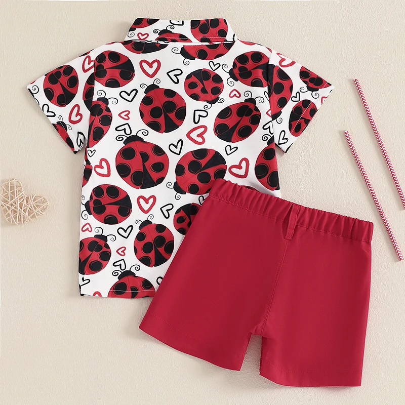 Baby Kids Boys Shorts Set Short Sleeve Ladybug Print Shirt with Shorts Toddler Set Summer Outfit