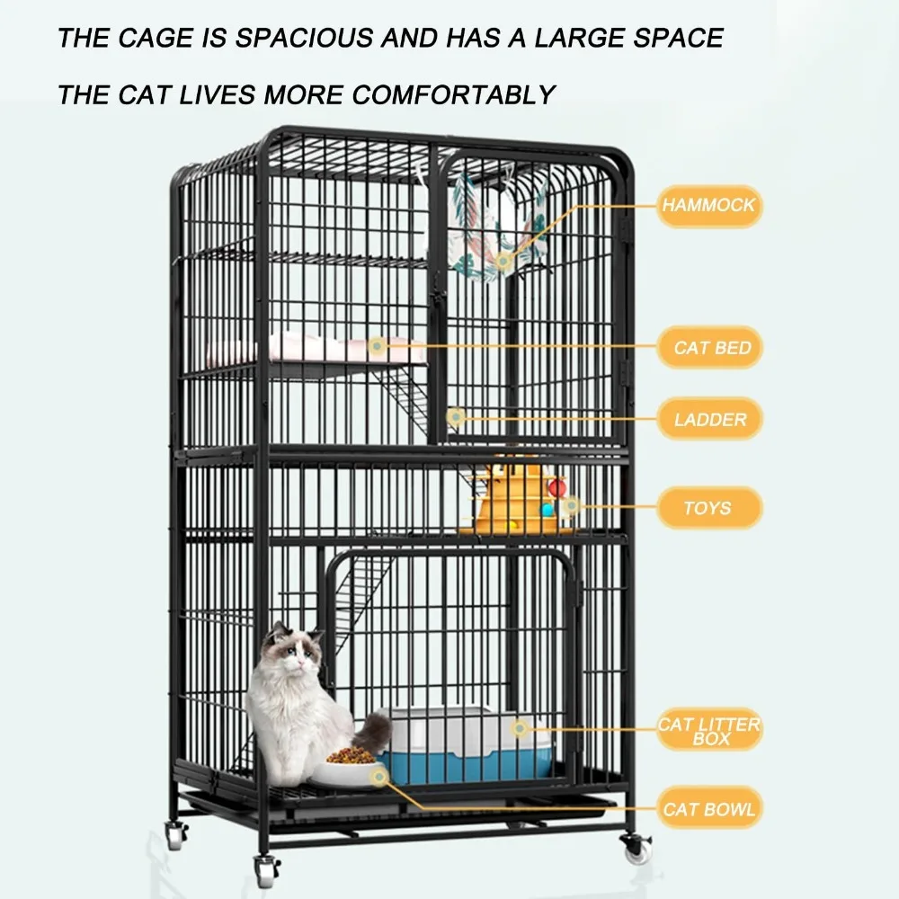 

Cat Cage For Home Use With Wheel Extra Large Free Space Villa Cats Cage Creative Modern Iron Mesh Cat Cages Luxury Pet Supplies