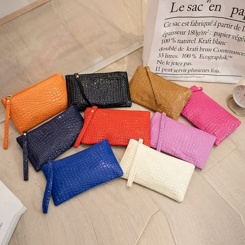 Crocodile Wallet for Women Coin Purse Fashion Small Wrist Bag High-quality PU Coin Wallet Zipper Closure Solid candy colors