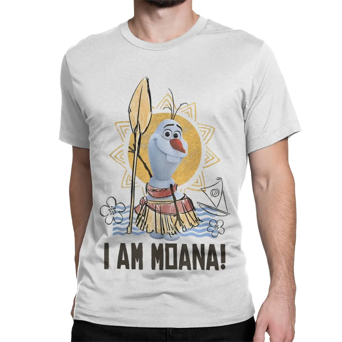 Olaf Presents Moana Costume Sketch T-Shirts Men Women Funny Pure Cotton Tees O Neck Short Sleeve T Shirts Adult Tops